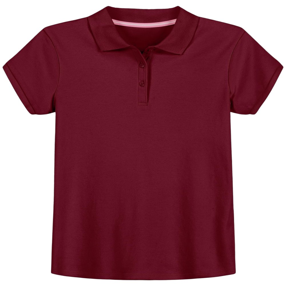 Izod Girls School Uniform Short Sleeve Interlock Polo, Burgundy, 7