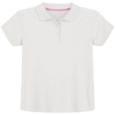 IZOD Girls', Big Kid School Uniform Short Sleeve Interlock Polo, White, 12-14 Plus