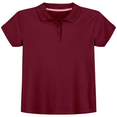 Izod Girls School Uniform Short Sleeve Interlock Polo, Burgundy, 6X