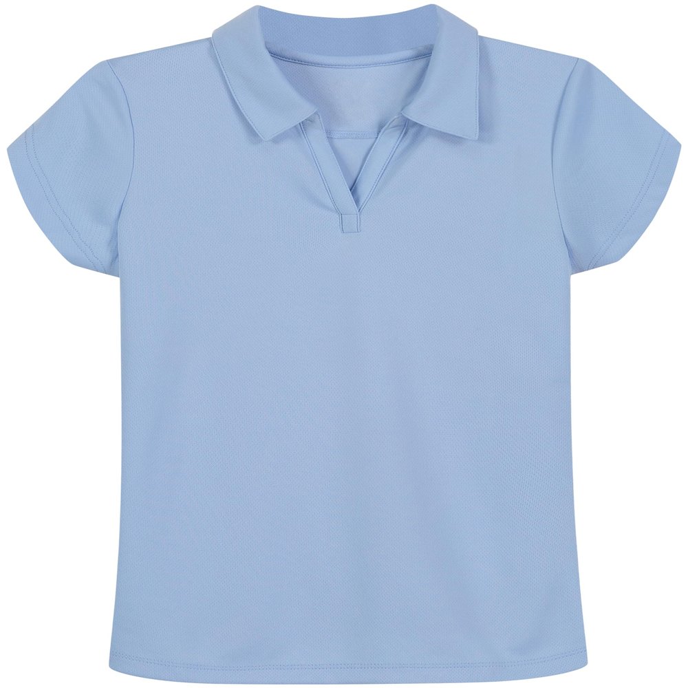 Izod Girls School Uniform Short Sleeve Shirt, Button Closure, Moisture Wicking/Performance Material, Fade Resistant Polo, Light Blue, 6 US