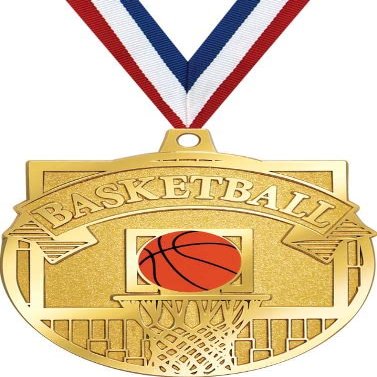 2.25" Basketball Medal Awards, Gold Gilded Basketball Team Trophy Awards Includes Free Neck Ribbon 100 Pack Prime