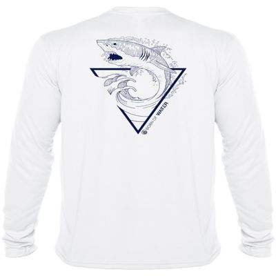 Great White Shark Shirt: UV UPF+ 50 Long Sleeve: Protection T-Shirt: White - S