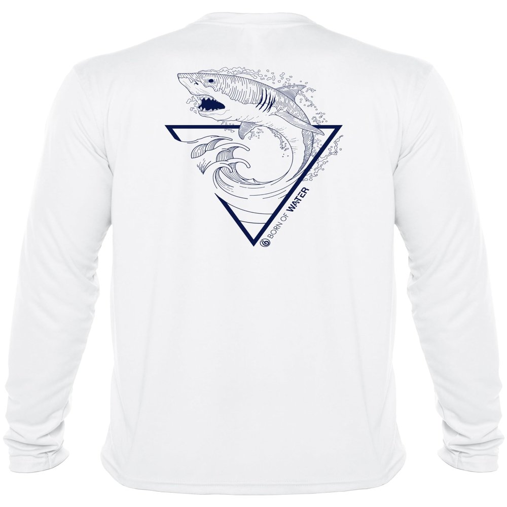 Great White Shark Shirt: UV UPF+ 50 Long Sleeve: Protection T-Shirt: White - S