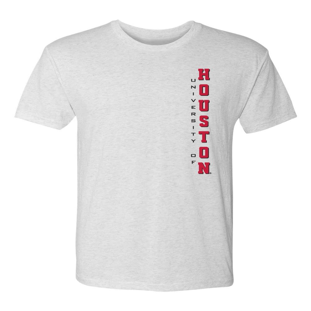 CornBorn Houston Cougars Mens Tshirt - Premium Tri-Blend Vertical University of Houston - Heather White - Large
