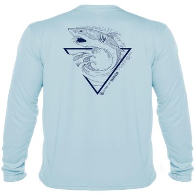 Great White Shark Shirt: UV UPF+ 50 Long Sleeve: Protection T-Shirt: Lt. Blue - S