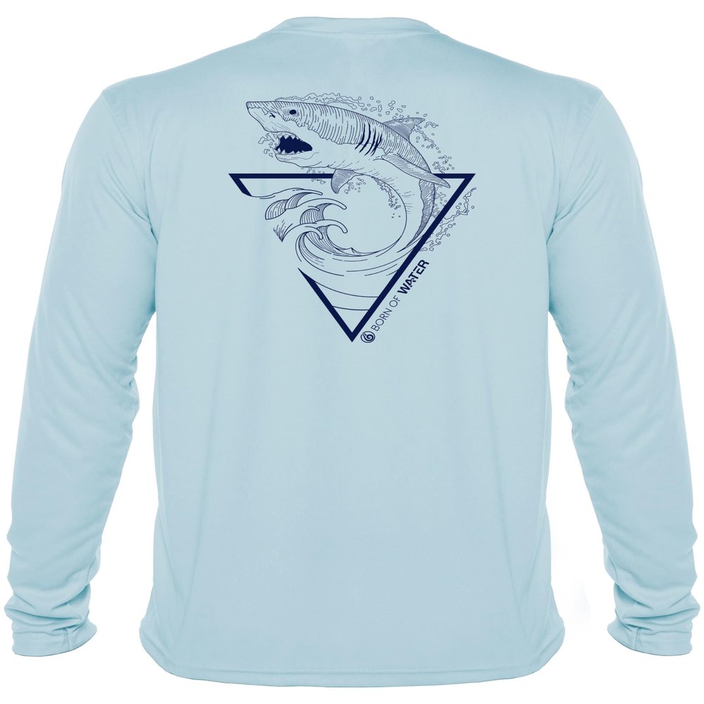 Great White Shark Shirt: UV UPF+ 50 Long Sleeve: Protection T-Shirt: Lt. Blue - S