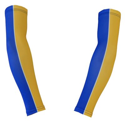 Sports Farm PAIR Youth & Adult Sizes 2 Tone Player Compression Arm Sleeves (2 Sleeves) (Over 20 Colors Available In Our Store) (Adult Small, Royal Blue & Yellow)