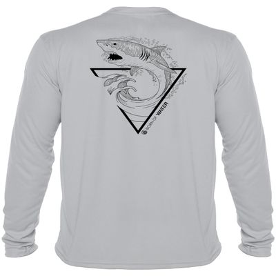 Great White Shark Shirt: UV UPF+ 50 Long Sleeve: Protection T-Shirt: Gray - S