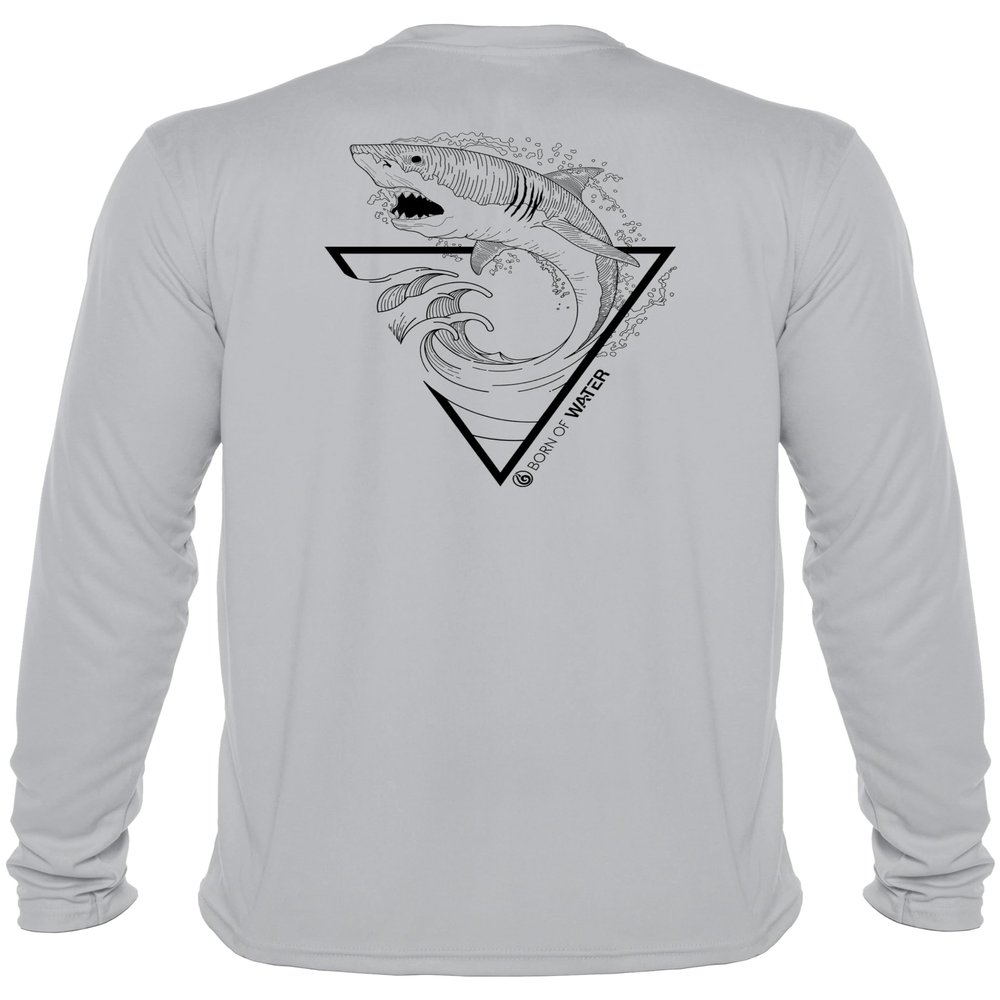 Great White Shark Shirt: UV UPF+ 50 Long Sleeve: Protection T-Shirt: Gray - S