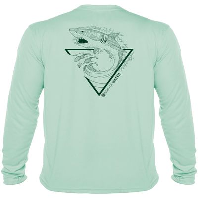 Great White Shark Shirt: UV UPF+ 50 Long Sleeve: Protection T-Shirt: Seagreen - M