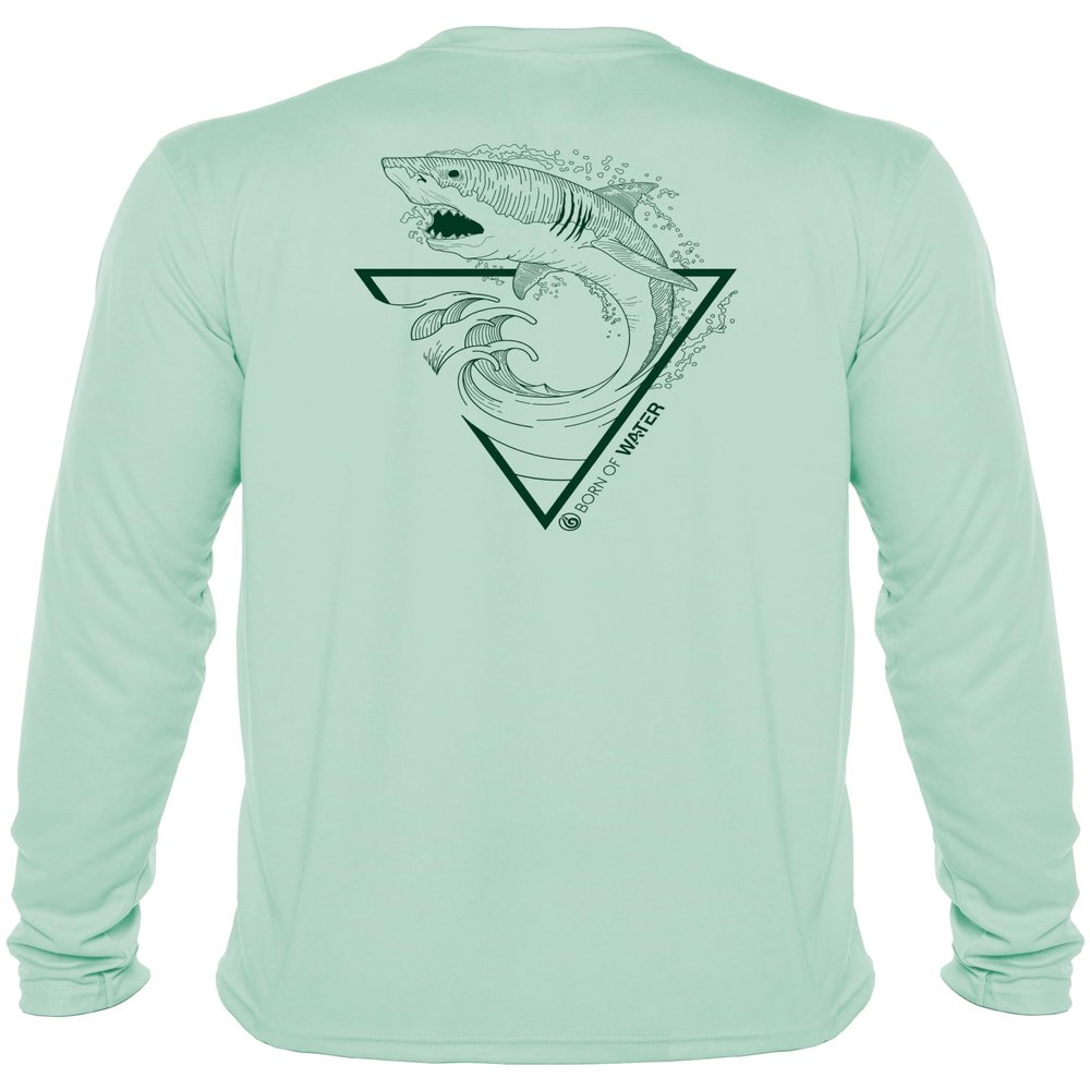 Great White Shark Shirt: UV UPF+ 50 Long Sleeve: Protection T-Shirt: Seagreen - M