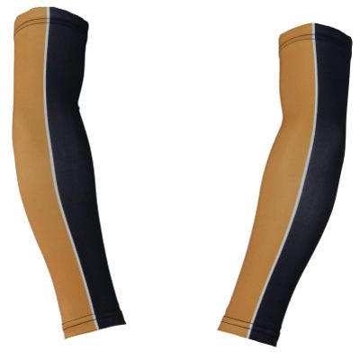 Sports Farm PAIR Youth & Adult Sizes 2 Tone Player Compression Arm Sleeves (2 Sleeves) (Over 20 Colors Available In Our Store) (Adult Small, Gold & Black)