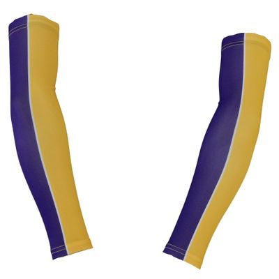 Sports Farm PAIR Youth & Adult Sizes 2 Tone Player Compression Arm Sleeves (2 Sleeves) (Over 20 Colors Available In Our Store) (Adult Medium, Purple & Yellow)