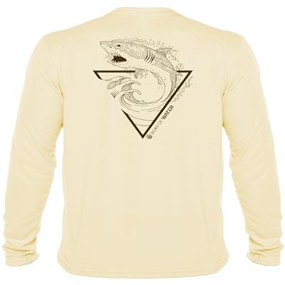 Great White Shark Shirt: UV UPF+ 50 Long Sleeve: Protection T-Shirt: Pale Yellow - 2XL
