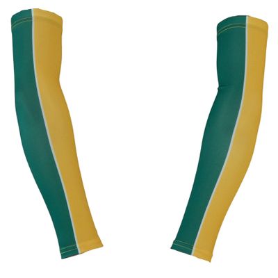 Sports Farm PAIR Youth & Adult Sizes 2 Tone Player Compression Arm Sleeves (2 Sleeves) (Over 20 Colors Available In Our Store) (Youth Medium, Green & Yellow)