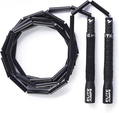 EliteSRS Heavy Beaded Jump Rope for Fitness - Unbreakable Long Handles & Shatterproof Beads - Adjustable Weighted Skipping Rope for Adults - Black