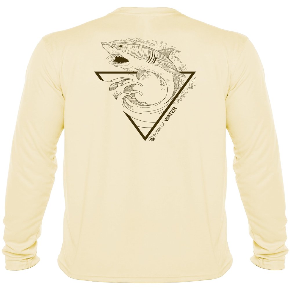 Great White Shark Shirt: UV UPF+ 50 Long Sleeve: Protection T-Shirt: Pale Yellow - XL
