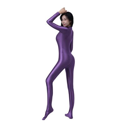 HIMEALAVO Sexy Oil Tights Shiny Smooth One Piece Swimsuit Sports Cycling Wear Yoga Suit Catsuit Bodysuit Wetsuit Plus Size Super Costume (Purple,XXL)