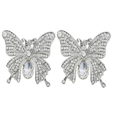 2PCS Rhinestone Crystal Butterfly Shoe Clips Shoe Buckle Dress Hat Accessories for Bridal Wedding Party Shoe Decoration (White)
