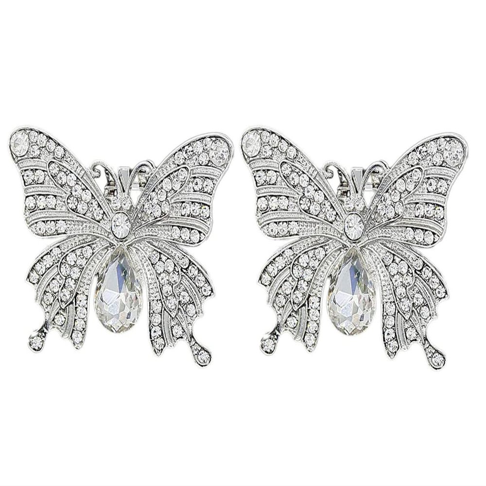 2PCS Rhinestone Crystal Butterfly Shoe Clips Shoe Buckle Dress Hat Accessories for Bridal Wedding Party Shoe Decoration (White)
