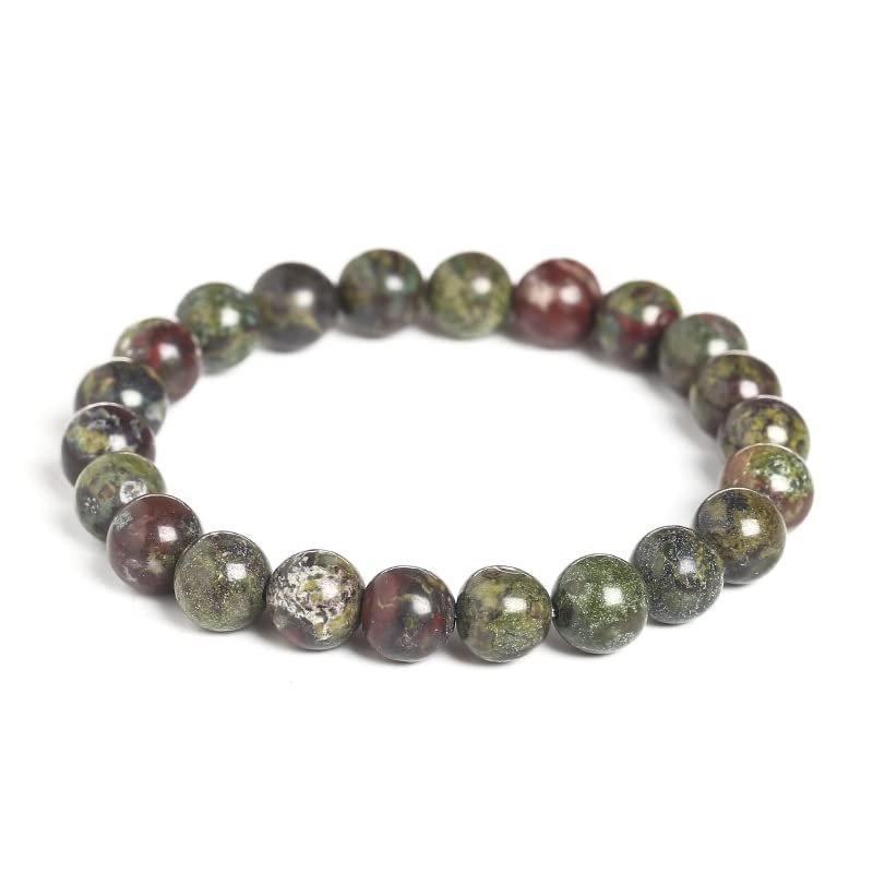 Gfsdjalkj Round Natural Stone Dragon Blood Bracelet Suitable for Men Women (Length : 6mm, Metal Color : Dinosaur Stone)