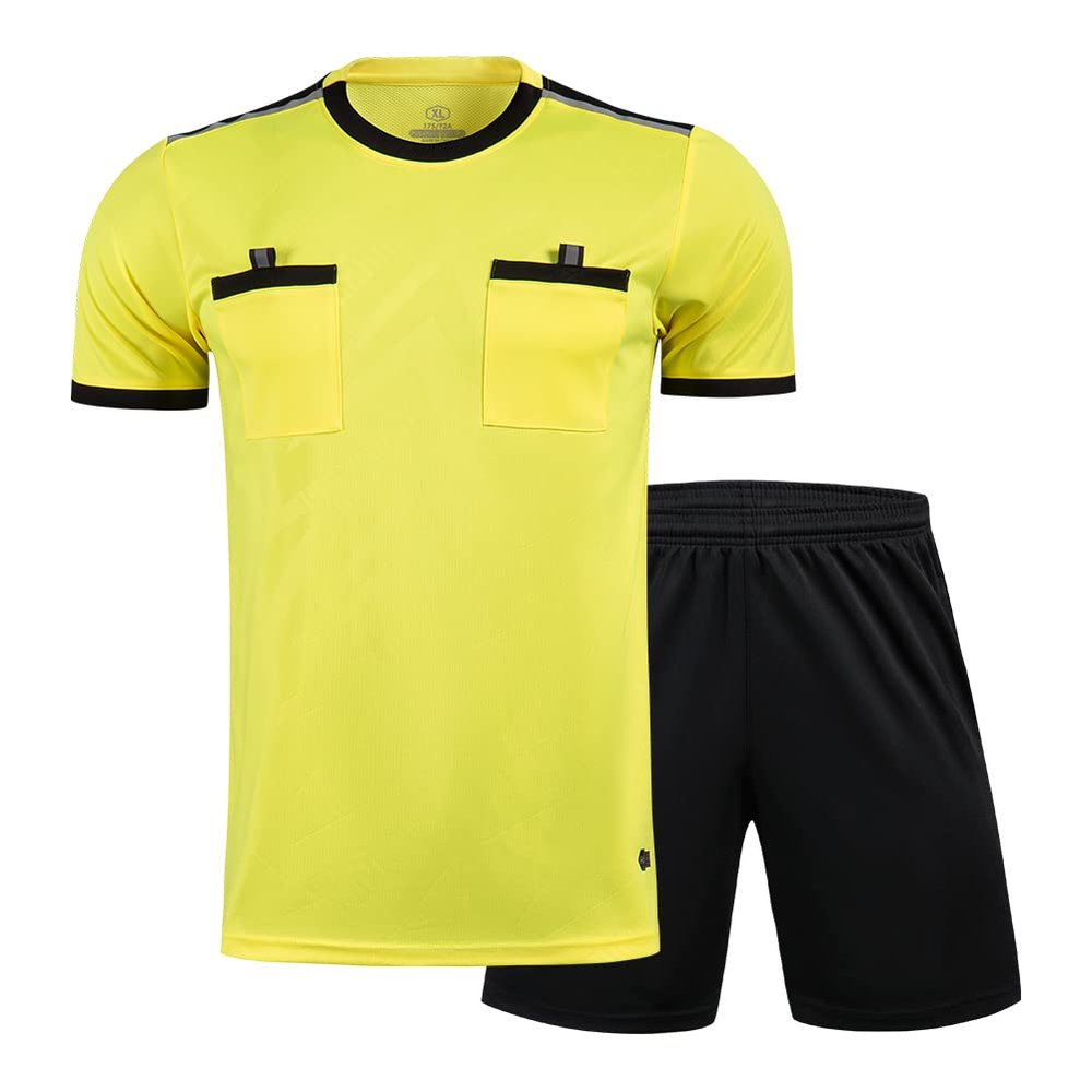 Shinestone Referee Jersey Bundle, Men's Soccer Referee Uniform Short Sleeve Pro Referee Soccer Jersey Perfect for Basketball Football Sports - Includes Referee Jersey and Shorts(Yellow,L)
