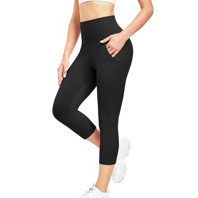 Aoliks High Waisted Capri Yoga Pants for Women with Pockets, Tummy Control Workout Leggings, Thick & Comfortable Running Capris for Gym, Travel, and Everyday Wear