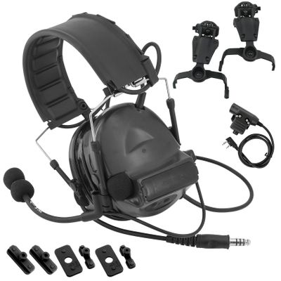 TSVISIONCORE Tactical Headset with U94 PTT Detachable headband and rail adapter,for ARC,Mlok,Team Wendy rail,Airsoft sports(Black)