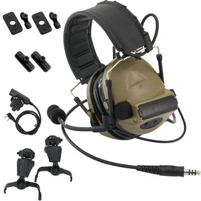 TSVISIONCORE Tactical Headset with U94 PTT Detachable headband and rail adapter,for ARC,Mlok,Team Wendy rail,Airsoft sports(Tan)