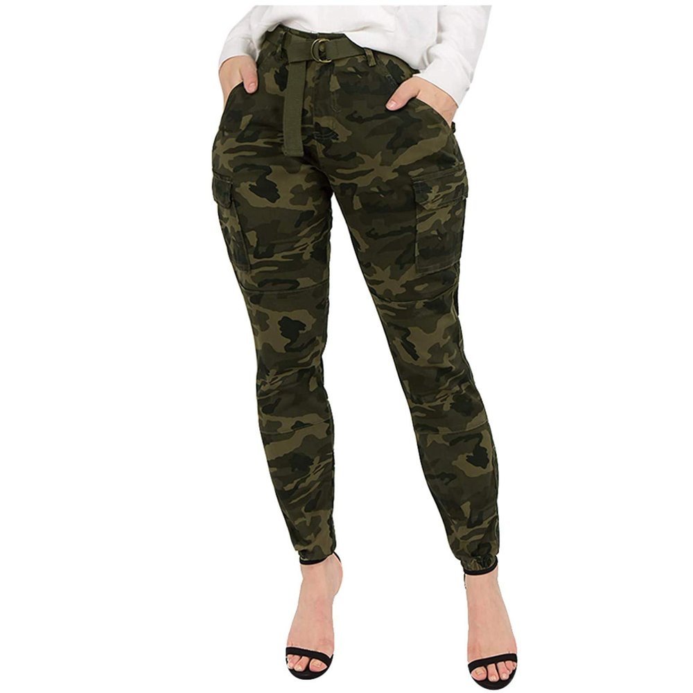 Women's Fashion Tapered Cargo Pants Outdoor Military Camo Jogger Pants Casual High Waist Athletic Cargo Track Pants
