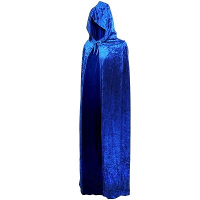 Gardeningwill Unisex 35 Inches Christmas Halloween Party Festival Magic Velvet Hooded Cloak Robe Masquerade Cosplay Costume Blue
