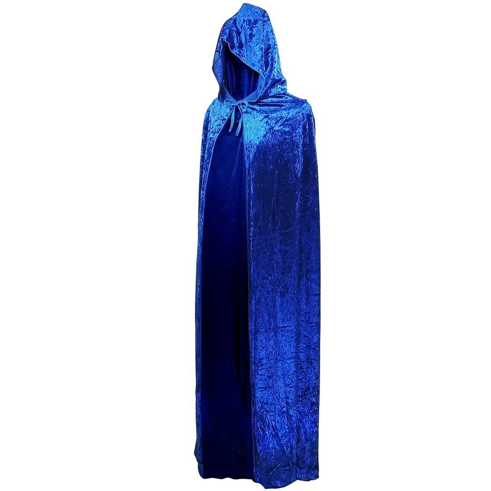 Gardeningwill Unisex 35 Inches Christmas Halloween Party Festival Magic Velvet Hooded Cloak Robe Masquerade Cosplay Costume Blue