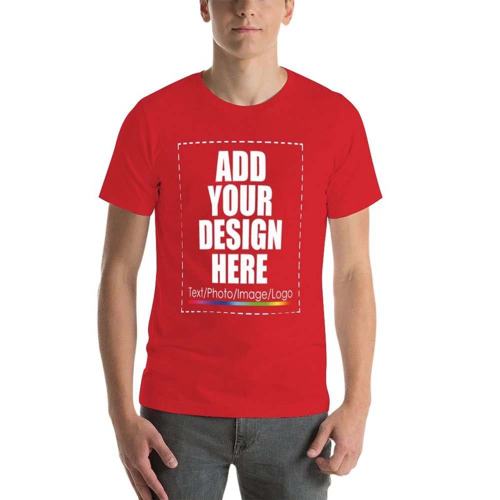 Add Your Photo Logo Text Design Custom Personalized Adult T-Shirt Tee Red 4XL