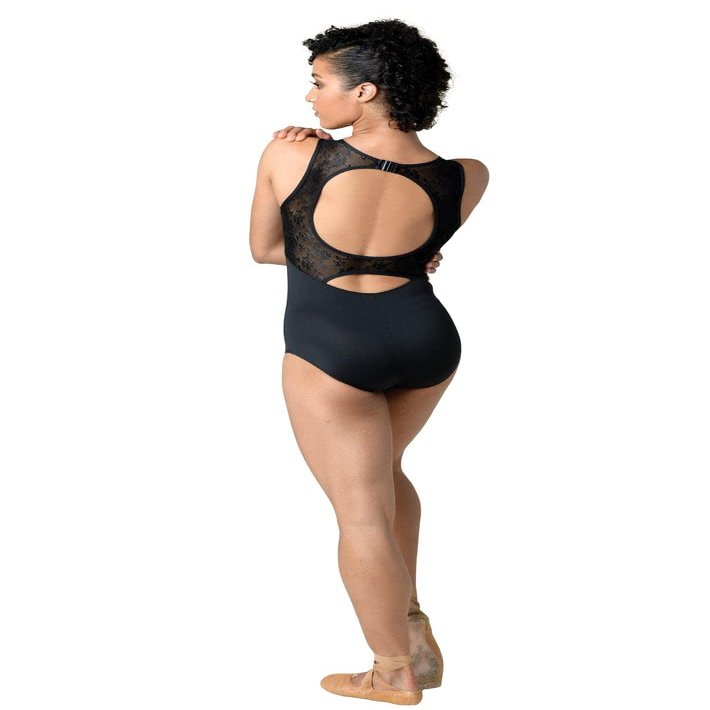 Danz N Motion Womens Jacquard Mesh Tank Leotard 22122A (Black, Large)