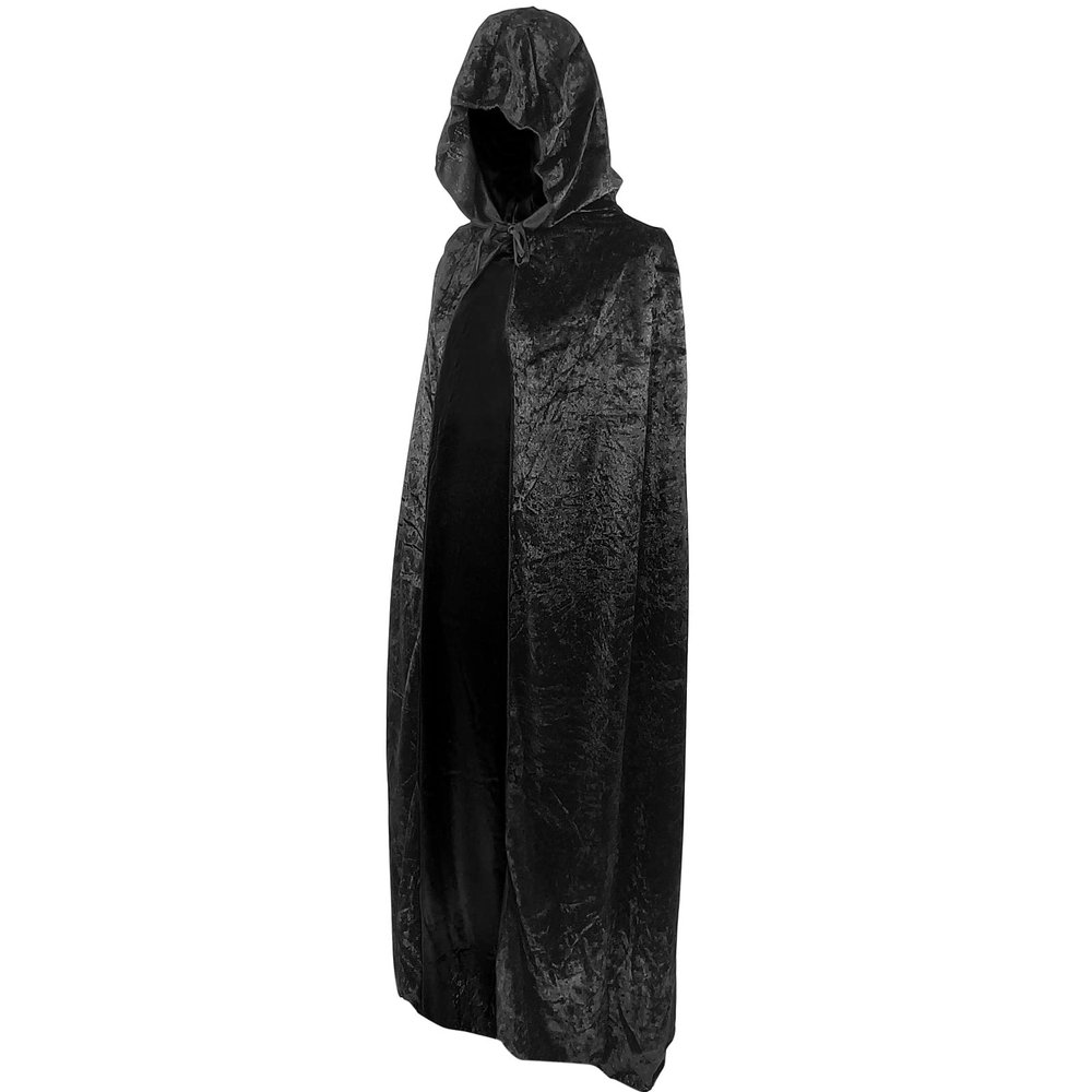 Gardeningwill Unisex 35 Inches Christmas Halloween Party Festival Magic Velvet Hooded Cloak Robe Masquerade Cosplay Costume Black
