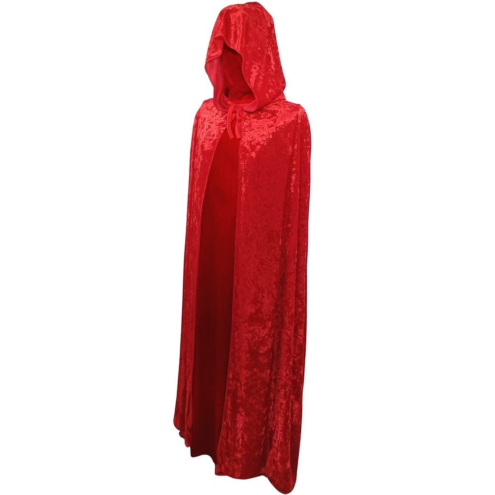 Gardeningwill Unisex 35 Inches Christmas Halloween Party Festival Magic Velvet Hooded Cloak Robe Masquerade Cosplay Costume Red