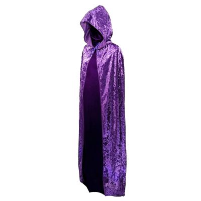 Gardeningwill Unisex 35 Inches Christmas Halloween Party Festival Magic Velvet Hooded Cloak Robe Masquerade Cosplay Costume Purple