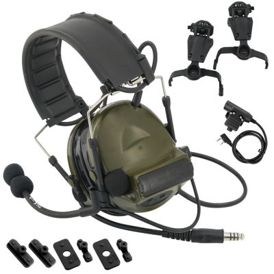 TSVISIONCORE Tactical Headset with U94 PTT Detachable headband and rail adapter,for ARC,Mlok,Team Wendy rail,Airsoft sports(Green)
