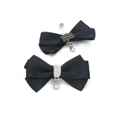 2PCS Bow Knot Shoe Buckle Rhinestones Crystals Shoe Clips Wedding Shoe Decoration Charms DIY Crafts Findings Accessories Shoes Bag Package Accessories (Black)