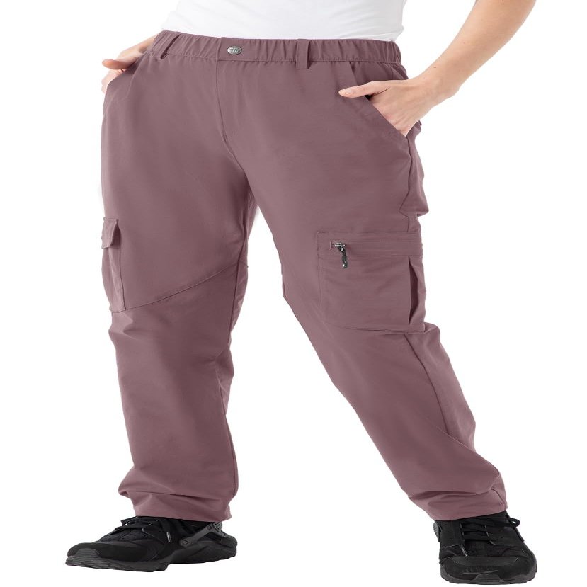 Rdruko Women's Waterproof Hiking Pants Lightweight Quick Dry Travel Fishing Cargo Work Pants Graypurple Medium