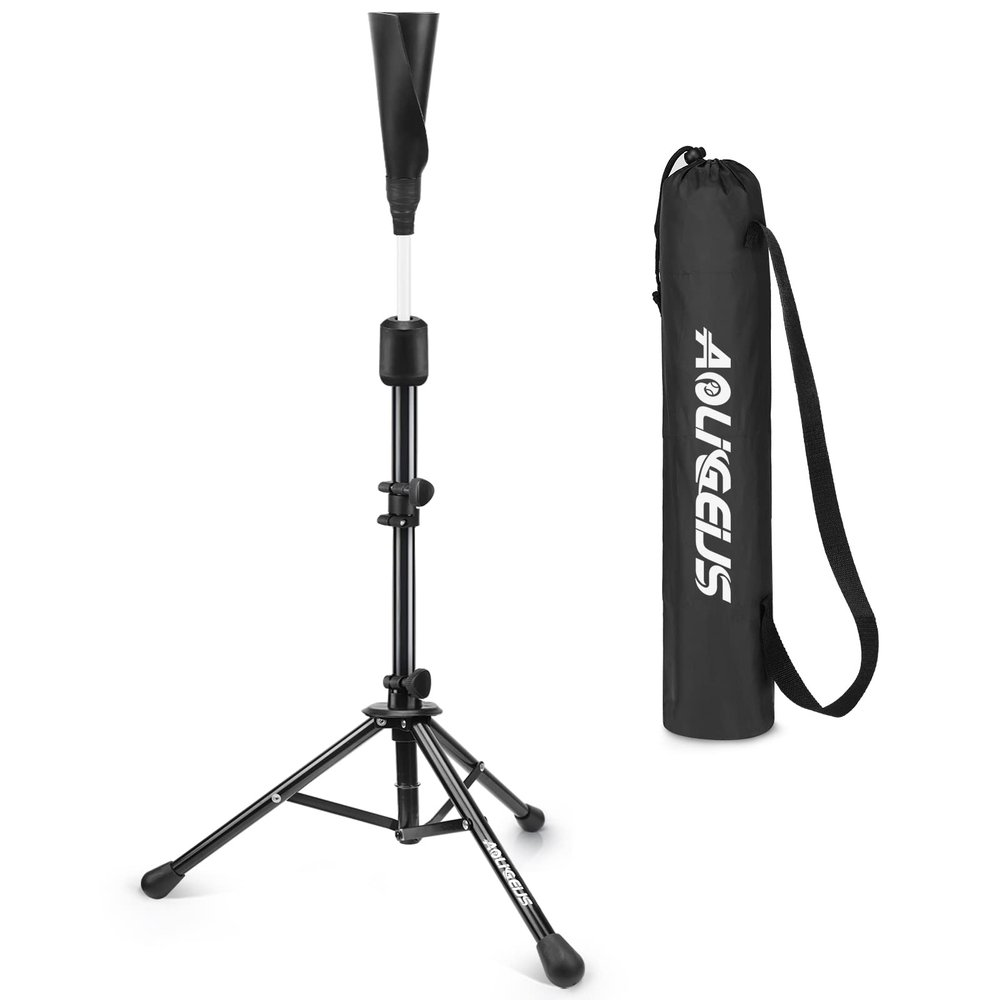 AOLIGEIJS Baseball Tee Batting Tee Softball Tee Portable Travel Hitting Tee,Easy Adjustable Height,Stable Tripod Stand (Baseball Tee Pro, Black)