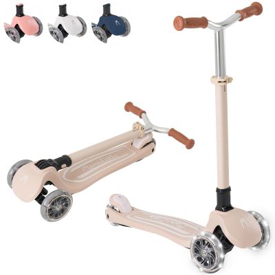 MomnLittle Kick Scooter for Kids Ages 3-10 (Beige) 3 Wheeled with LED Light-Up Wheels CPSC Certified Foldable and 4 Height Adjustable Toddler Scooters for Boys Girls