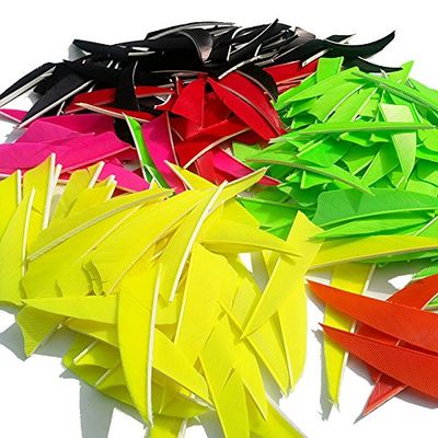 AMEYXGS 50pcs Archery Arrow Feathers 3" 4 "5" Turkey Feather Fletching Vanes Hunting Arrow Fletches Left/Rignt Wing for DIY Hunting Arrows (4inch, Shield - Right Wing, Yellow)
