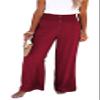 CHARTOU Women's Summer Smocked Waist Solid Loose Fit Wide-Leg Cotton Linen Palazzo Pants (Large, Wine Red) view 1