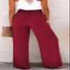 CHARTOU Women's Summer Smocked Waist Solid Loose Fit Wide-Leg Cotton Linen Palazzo Pants (Large, Wine Red) view 2