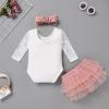 IBTOM CASTLE Baby Girls 1st Birthday Outfit Cake Smash Outfit Long Sleeve Floral Lace Romper + Tutu Skirt +Bow knot Headband Princess Dress Photo Shooting Clothes 3pcs Set Cameo 9-12 Months view 3