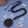 VIKCAUX Black Obsidian Necklace Natural Dragon and Phoenix Amulet Pendant with Adjustable Beaded Chain Good Luck Yin Yang Necklaces for Men Women view 3