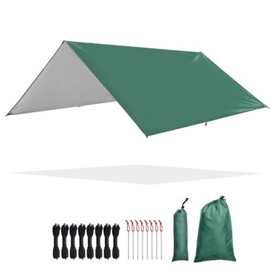 Yescom Hammock Rain Fly Waterproof Tent Tarp, 210D Oxford, UV Protection and PU3000mm Lightweight Shelter Canopy Including Accessories for Camping, Backpacking and Outdoor Adventure (Green-10x10FT)