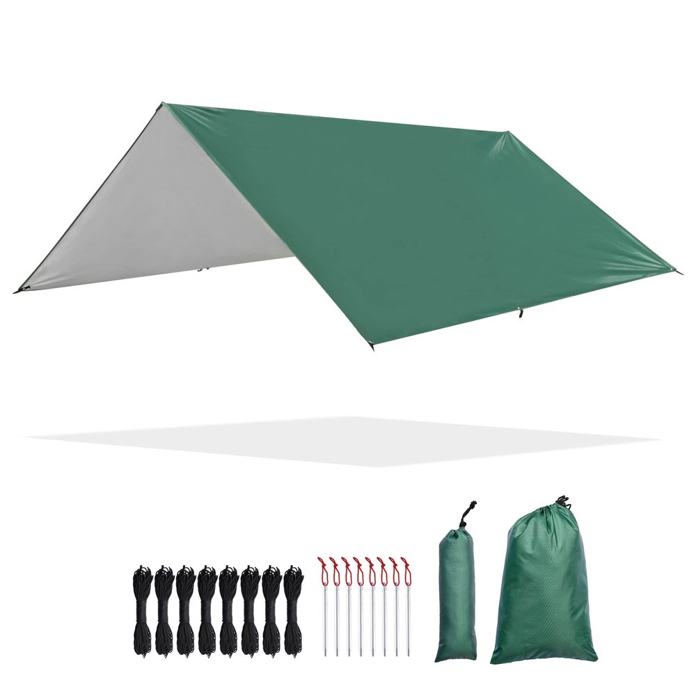 Yescom Hammock Rain Fly Waterproof Tent Tarp, 210D Oxford, UV Protection and PU3000mm Lightweight Shelter Canopy Including Accessories for Camping, Backpacking and Outdoor Adventure (Green-10x10FT)