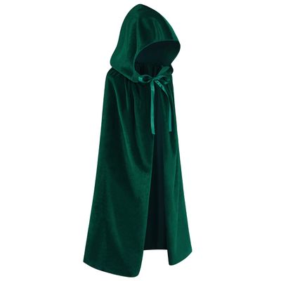 Regenboog Kids Velvet Cape with Hood,Green Cloak Kids,Costume Cape Child,Halloween Costume Cloak,Christmas,Renaissance,Witch,Wizard,Mardi Gras,Size S,23.6inch